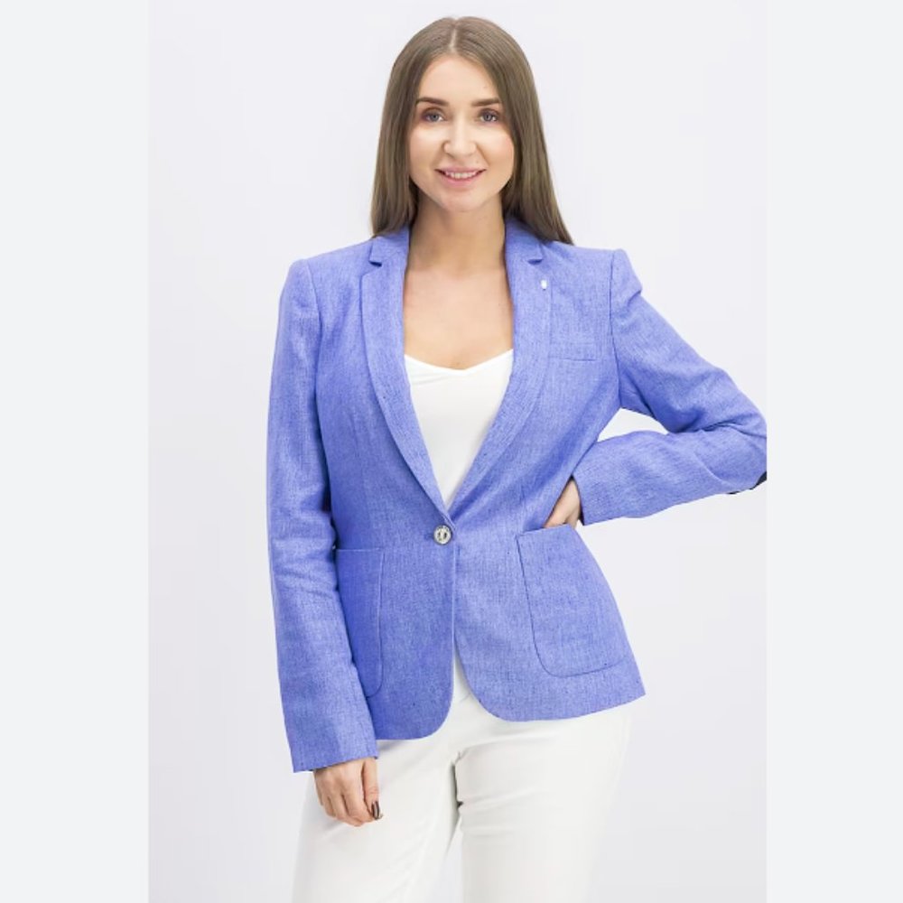 Tommy Hilfiger Women Single Button Notched Lapel Blazer Light Denim Blue Blazer